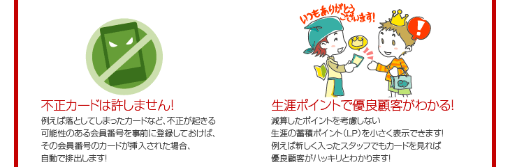 不正カードは許しません！　生涯ポイント表示で優良顧客がわかる！